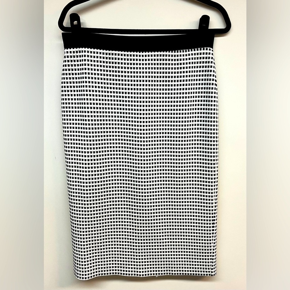 Alfani pencil midi skirt featuring a stylish black and white checked texture